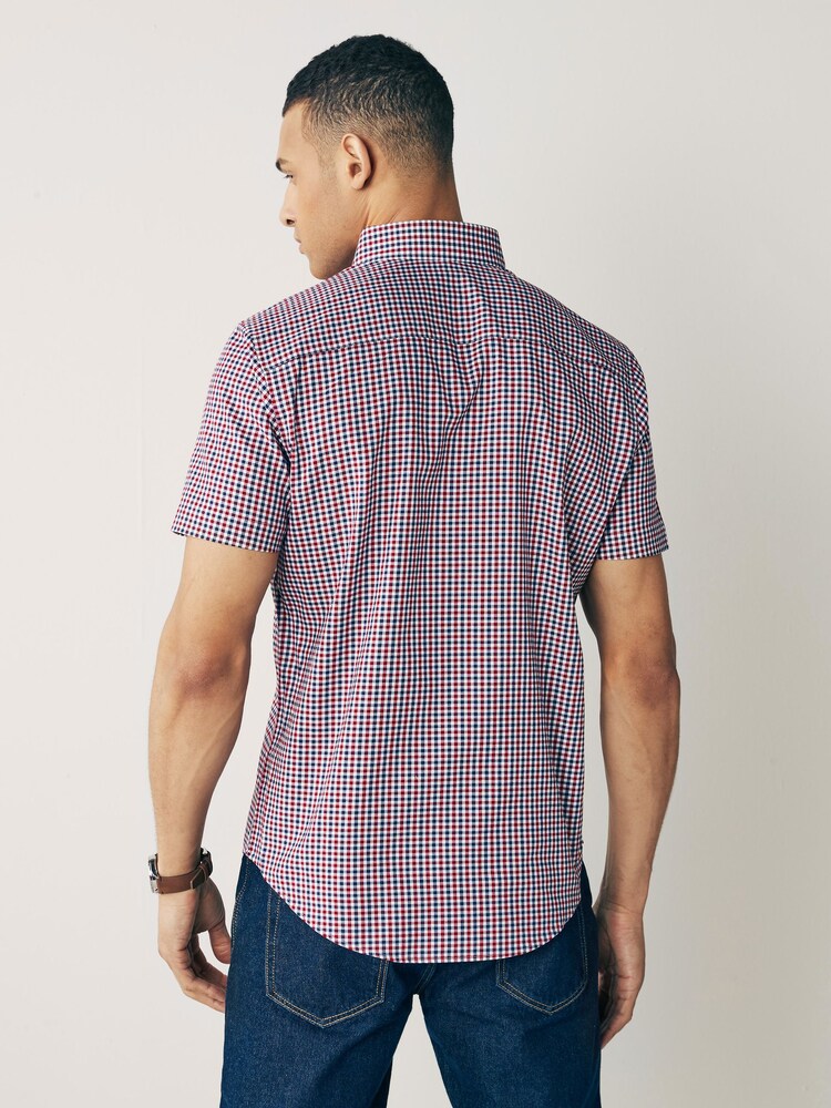Red/Navy Blue Gingham Check Easy Iron Button Down Oxford Shirt - Image 3 of 7