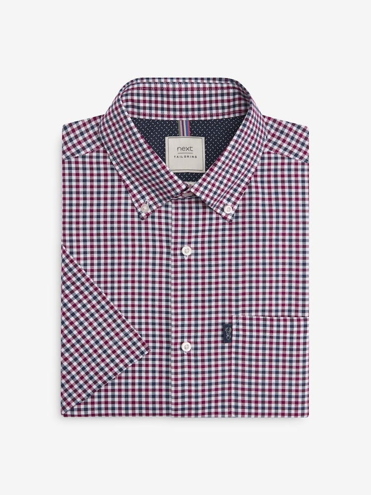 Red/Navy Blue Gingham Check Easy Iron Button Down Oxford Shirt - Image 5 of 7