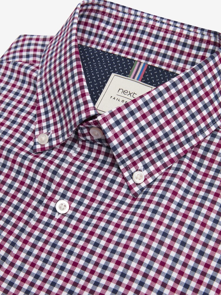 Red/Navy Blue Gingham Check Easy Iron Button Down Oxford Shirt - Image 6 of 7