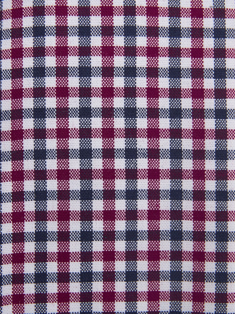 Red/Navy Blue Gingham Check Easy Iron Button Down Oxford Shirt - Image 7 of 7