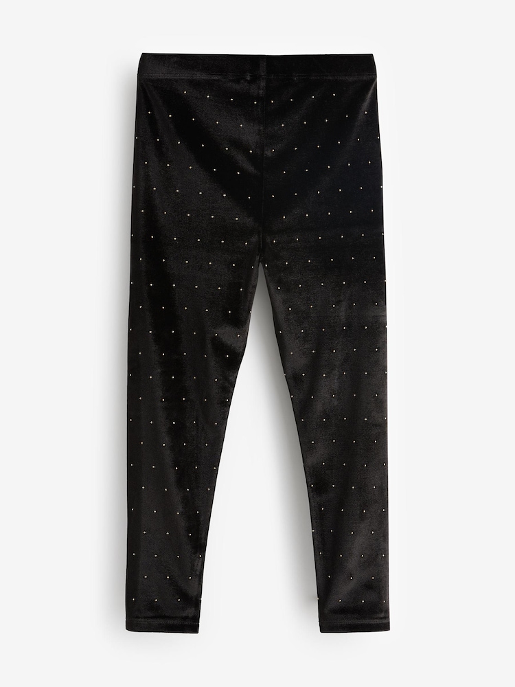 Black/Gold Velour Stud Embellished Leggings (3-16yrs) - Image 5 of 6