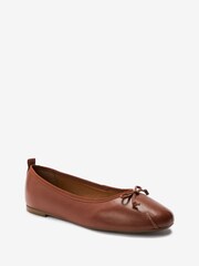 Tan Brown Leather Regular/Wide Fit Signature Ruched Ballerina Shoes - Image 4 of 6