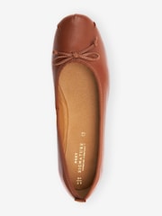 Tan Brown Leather Regular/Wide Fit Signature Ruched Ballerina Shoes - Image 5 of 6
