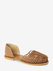 Tan Brown Forever Comfort® Leather 2 Part Woven Shoes - Image 4 of 8