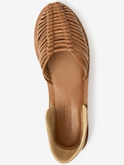 Tan Brown Forever Comfort® Leather 2 Part Woven Shoes - Image 5 of 8