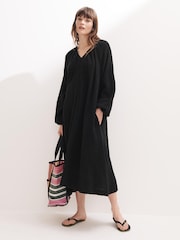 Mads Norgaard Womens V-Neck Kaftan Long Sleeve Midi Dress - Image 1 of 4