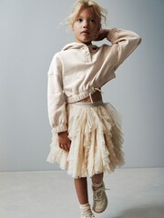 Ecru Cream/Gold Sparkle Tiered Tulle Mesh Skirt (3-16yrs) - Image 2 of 8