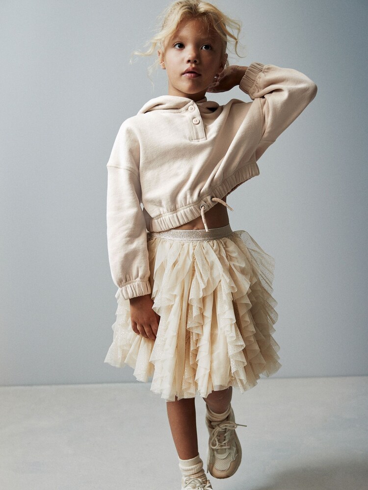 Ecru Cream/Gold Sparkle Tiered Tulle Mesh Skirt (3-16yrs) - Image 2 of 8