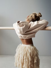 Ecru Cream/Gold Sparkle Tiered Tulle Mesh Skirt (3-16yrs) - Image 3 of 8