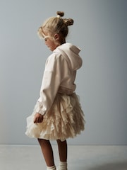 Ecru Cream/Gold Sparkle Tiered Tulle Mesh Skirt (3-16yrs) - Image 4 of 8