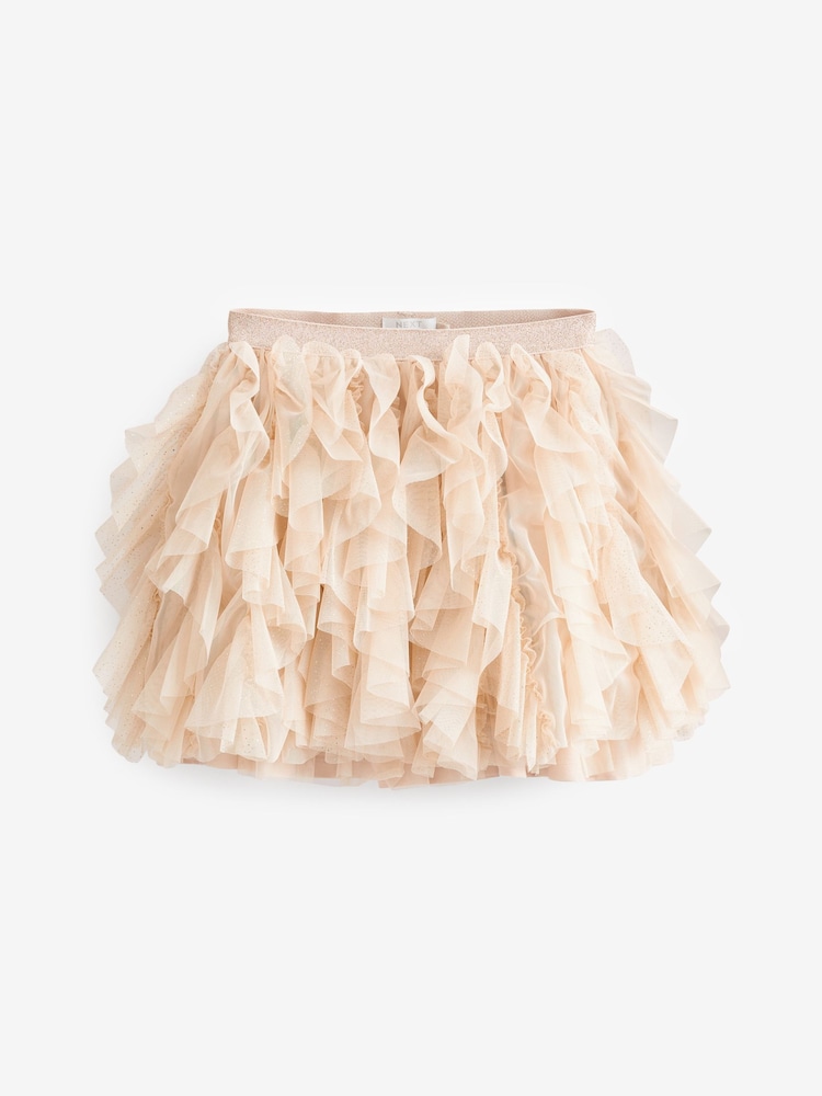 Buy Ecru Cream/Gold Sparkle Tiered Tulle Mesh Skirt (3-16yrs) from