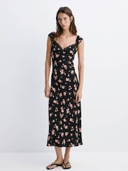 Mango Black Floral Printed Midi Dress - Image 1 of 7