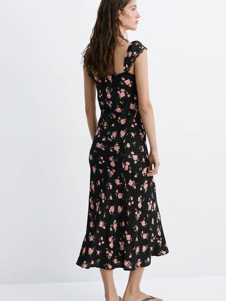Mango Black Floral Printed Midi Dress - Image 2 of 7
