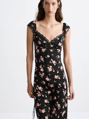 Mango Black Floral Printed Midi Dress - Image 3 of 7