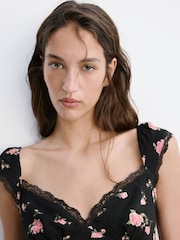Mango Black Floral Printed Midi Dress - Image 4 of 7