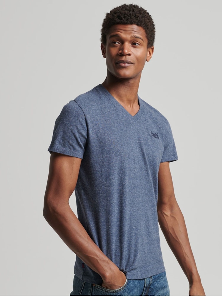Superdry light Blue Cotton Vintage Logo V-Neck T-Shirt - Image 1 of 6 Superdry light Blue Cotton Vintage Logo V-Neck T-Shirt - Image 1 of 6