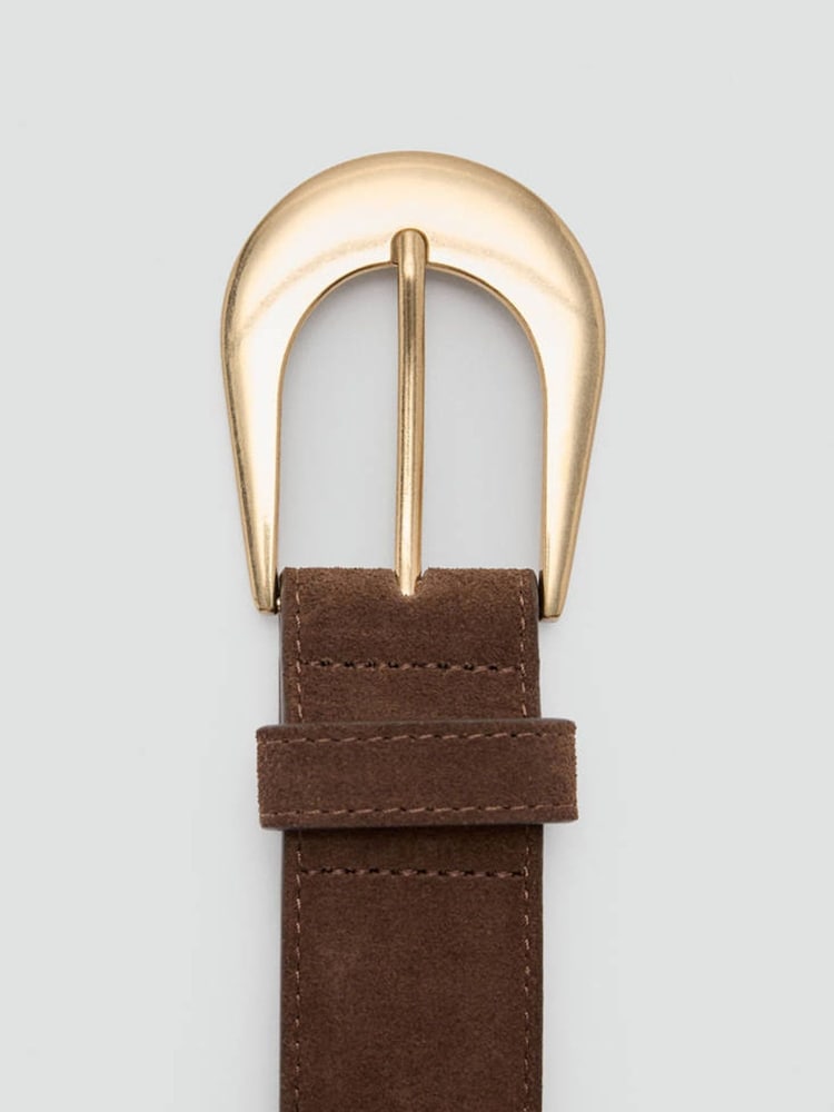 Mango Brown Suede Gold Buckle Belt - Image 4 of 4