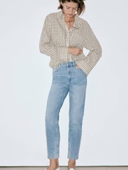 Mango Blue High Waisted Cropped Straight Leg Jeans - Image 1 of 7