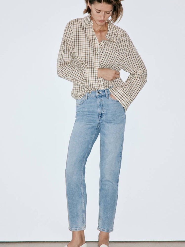 Mango Blue High Waisted Cropped Straight Leg Jeans - Image 1 of 7