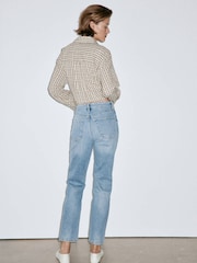 Mango Blue High Waisted Cropped Straight Leg Jeans - Image 2 of 7
