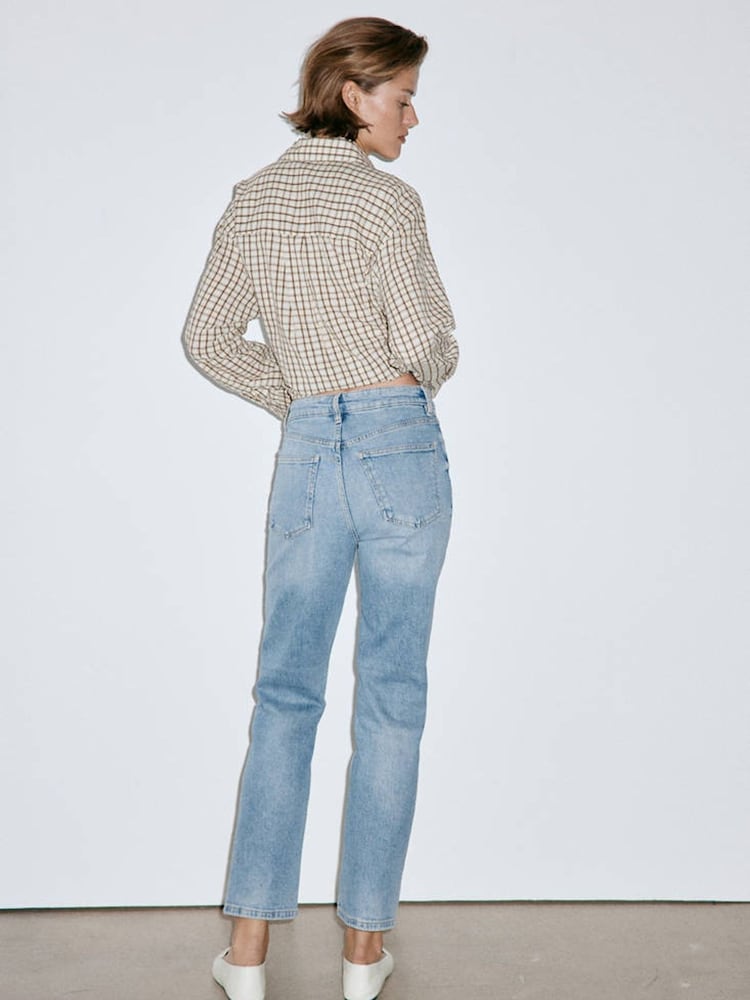 Mango Blue High Waisted Cropped Straight Leg Jeans - Image 2 of 7