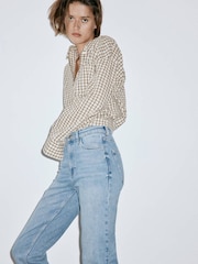 Mango Blue High Waisted Cropped Straight Leg Jeans - Image 4 of 7