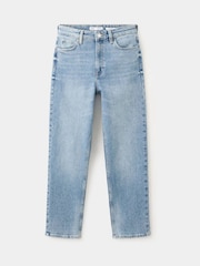 Mango Blue High Waisted Cropped Straight Leg Jeans - Image 5 of 7