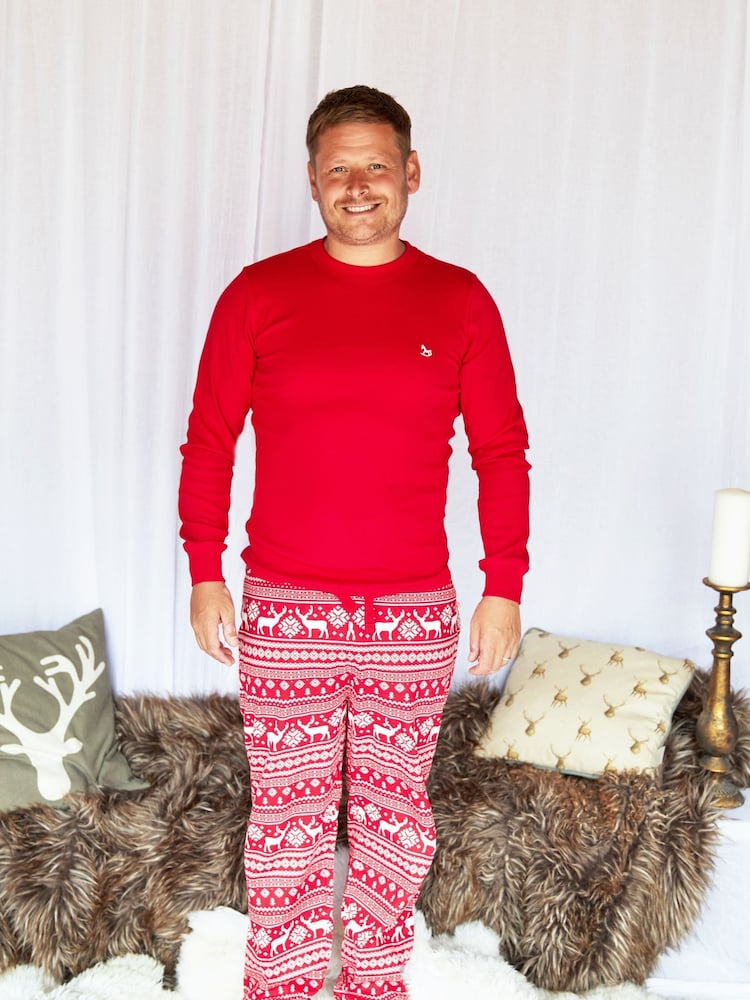 The Little Tailor Mens Reindeer Christmas Fair Isle Pattern Pyjamas - Image 1 of 8