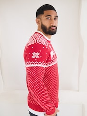 Rojo - Suéter de algodón 100 % con diseño navideño de renos y grecas alpinas para hombre de The Little Tailor - Imagen 2 de 4
