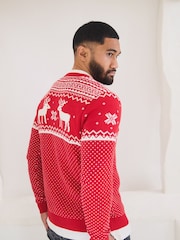 Rojo - Suéter de algodón 100 % con diseño navideño de renos y grecas alpinas para hombre de The Little Tailor - Imagen 3 de 4