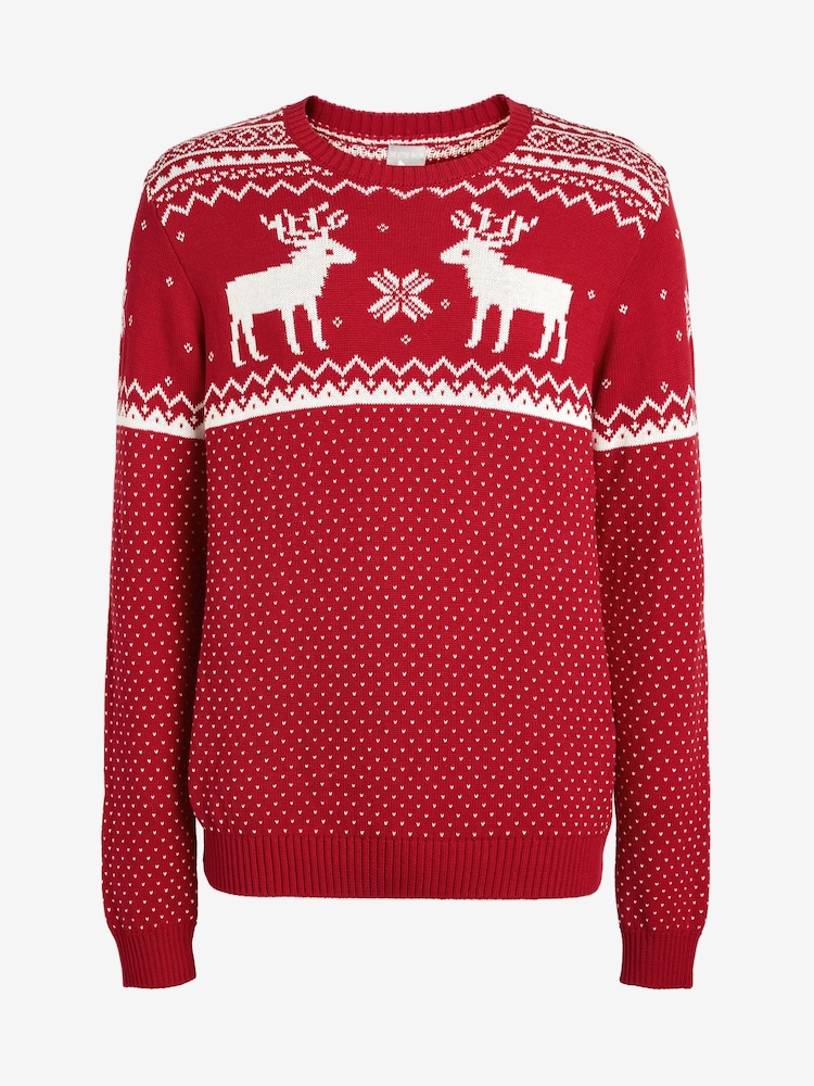 Rojo - Suéter de algodón 100 % con diseño navideño de renos y grecas alpinas para hombre de The Little Tailor - Imagen 4 de 4