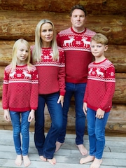 The Little Tailor Red Christmas Reindeer Fairisle Pattern Jumper - Image 5 of 6
