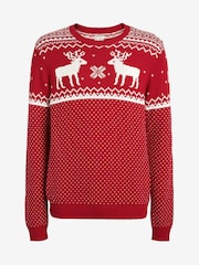 The Little Tailor Red Christmas Reindeer Fairisle Pattern Jumper - Image 6 of 6