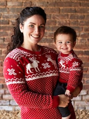 The Little Tailor Womens Christmas 100% Cotton Reindeer Fairisle Pattern Jumper - Image 1 of 6