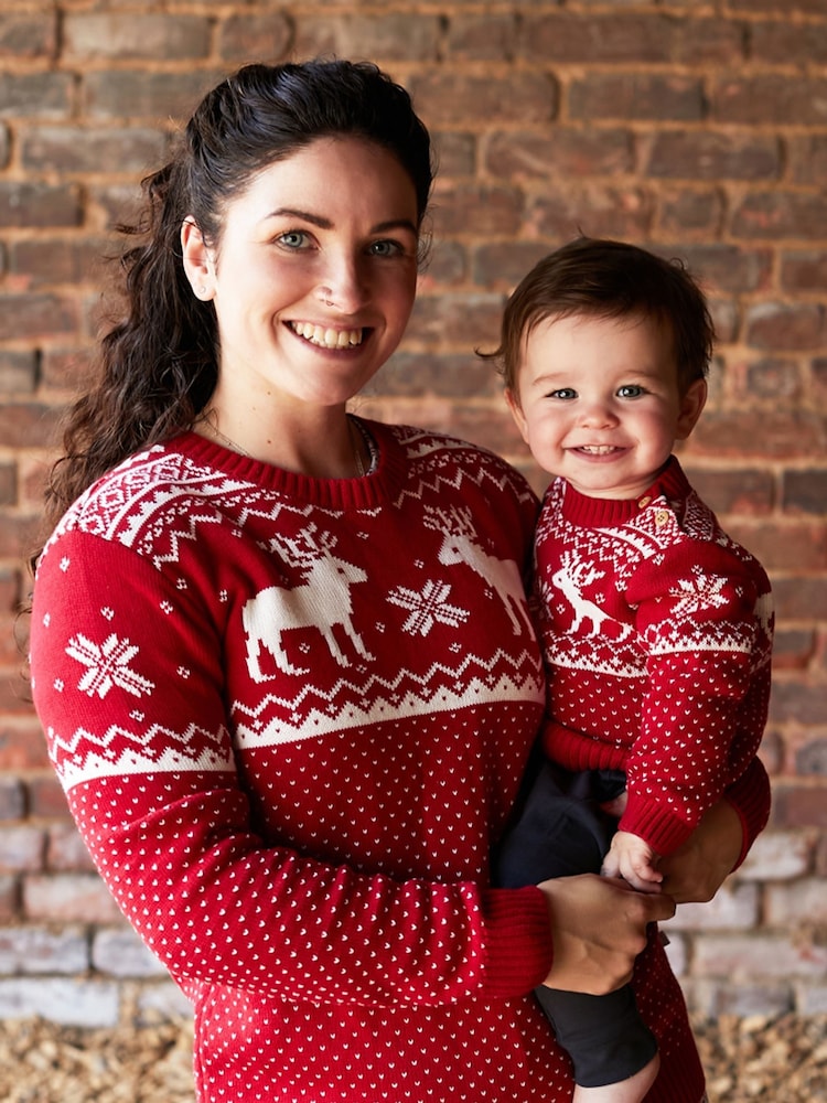 The Little Tailor Womens Christmas 100% Cotton Reindeer Fairisle Pattern Jumper - Image 1 of 6