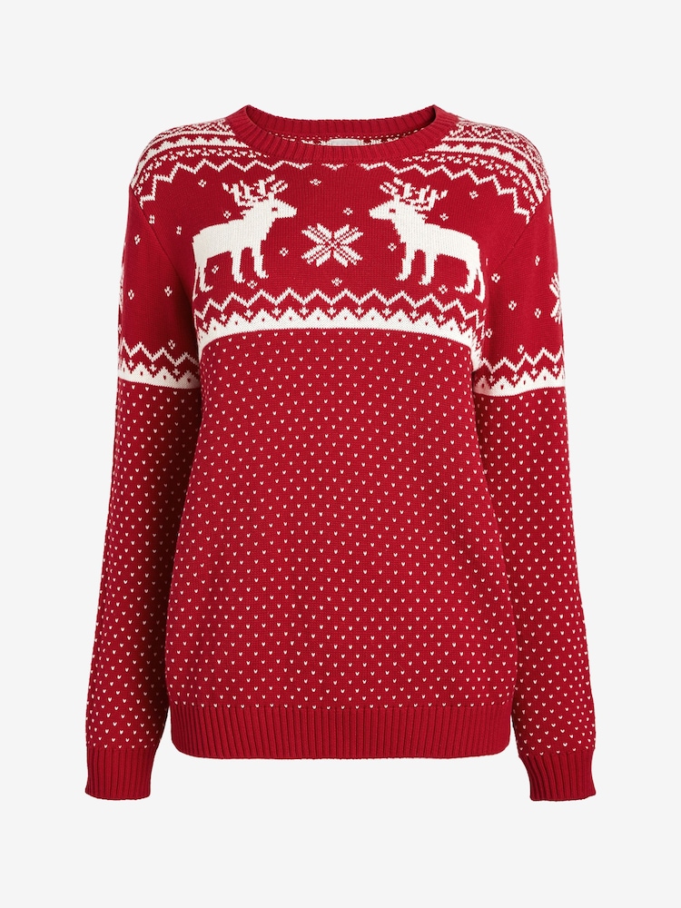 The Little Tailor Womens Christmas 100% Cotton Reindeer Fairisle Pattern Jumper - Image 6 of 6