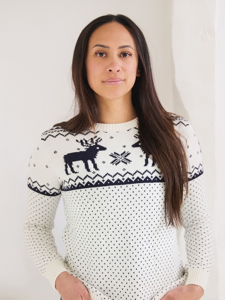 Cream - The Little Tailor Ženski božič 100% Cotton Reindeer s fairskim vzorcem pulover - Slika 1 iz 4 Cream - The Little Tailor Ženski božič 100% Cotton Reindeer s fairskim vzorcem pulover - Slika 1 iz 4