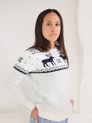 The Little Tailor Womens Christmas 100% Cotton Reindeer Fairisle Pattern Jumper - Image 2 of 4
