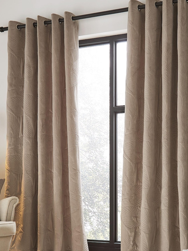 Catherine Lansfield Grey Velvet Pinsonic Leaf Thermal Curtains - Image 2 of 5