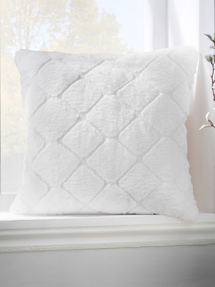 Catherine Lansfield White Cosy Diamond Cushion - Image 1 of 4 Catherine Lansfield White Cosy Diamond Cushion - Image 1 of 4