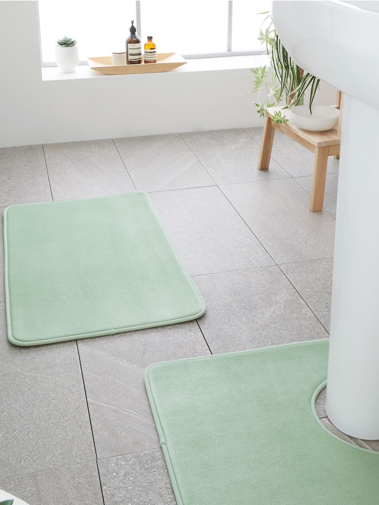 Catherine Lansfield Light Green Anti-Bacterial Memory Foam Bath Mat And Pedestal Mat - Image 1 of 1