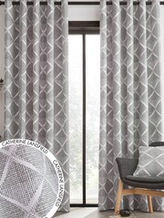 Catherine Lansfield Grey Geo Textured Diamond Eyelet Curtains - Image 1 of 4