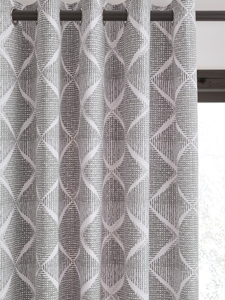 Catherine Lansfield Grey Geo Textured Diamond Eyelet Curtains - Image 2 of 4
