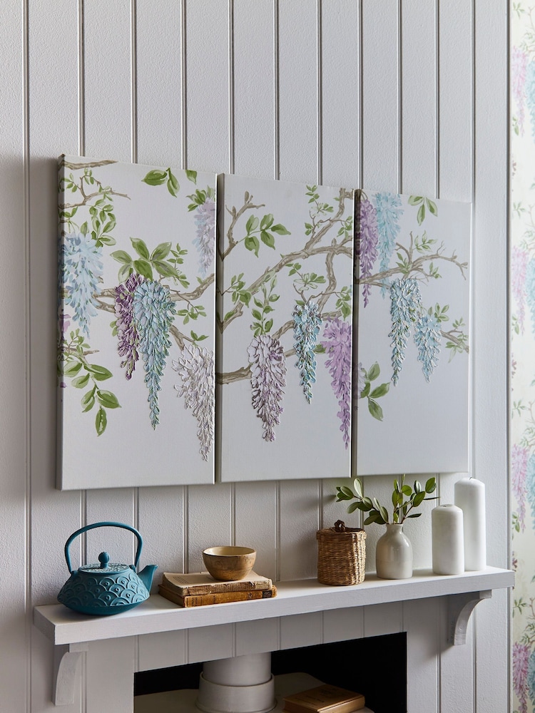 Laura Ashley Set of 3 Purple Wisteria Garden Printed Canvases - Image 1 of 3