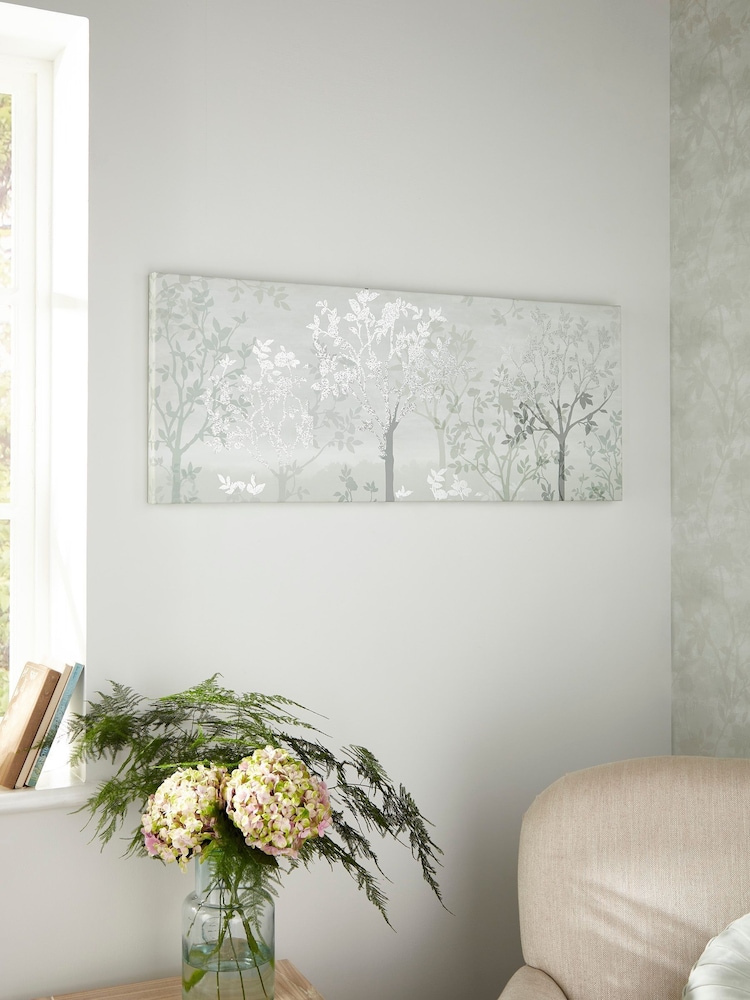 Laura Ashley Green Misty Woodland Printed Canvas - Image 1 of 3 Laura Ashley Green Misty Woodland Printed Canvas - Image 1 of 3