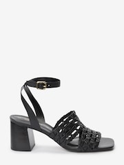 Black Signature Weave Block Heel Sandals - Image 1 of 5