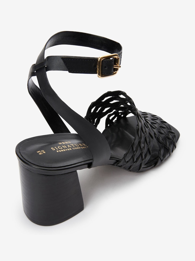 Black Signature Weave Block Heel Sandals - Image 2 of 5
