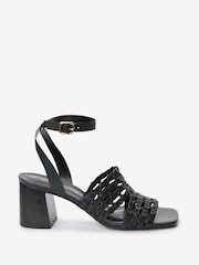 Black Signature Weave Block Heel Sandals - Image 3 of 5