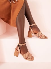 Camel Signature Weave Block Heel Sandals - Image 1 of 9