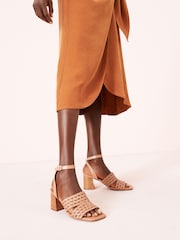 Camel Signature Weave Block Heel Sandals - Image 2 of 9